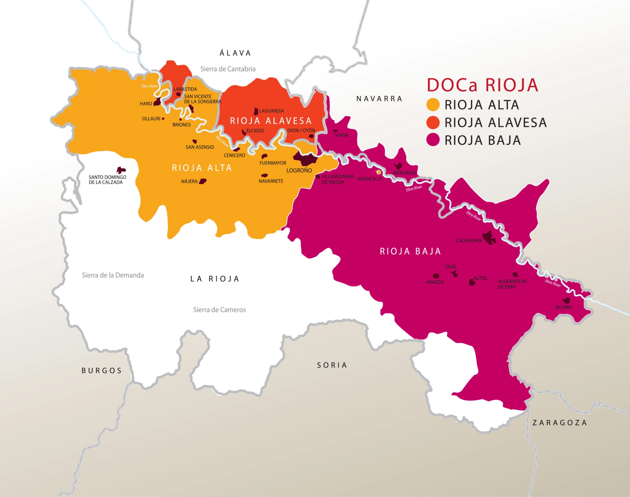 Las tres zonas de producción de la D.O.Ca. Rioja - mapa