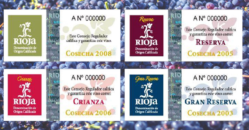 Etiquetas de los tipos de vino otorgados por el Consejo Regulador